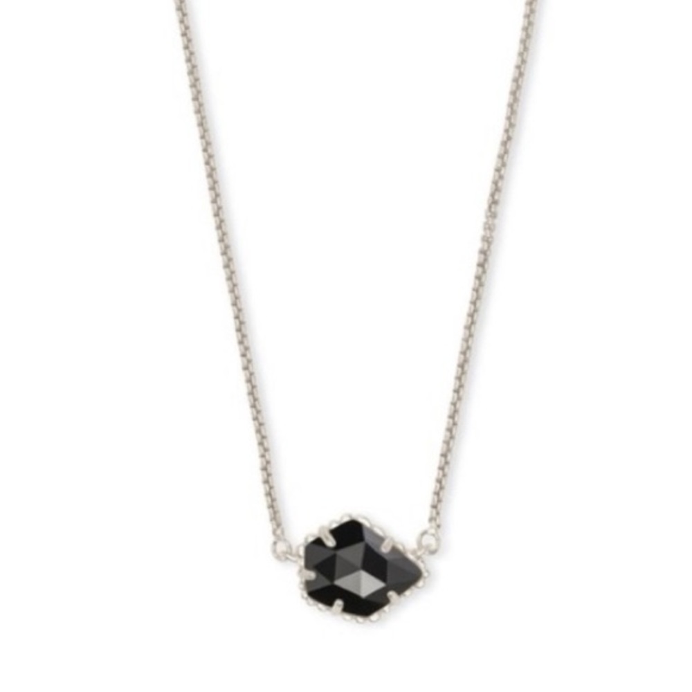Kendra Scott Tess Black Opaque Pendant Necklace Silver Tone with Box/Bag